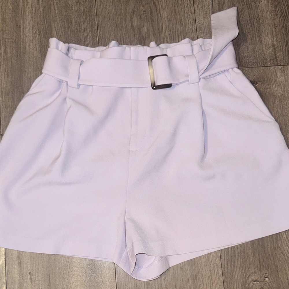 Nine Wear Women's High-Waist Paperbag Belted Shorts - lilac/lavender